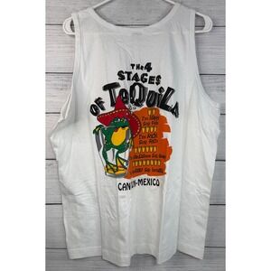 The Four Stages of Tequila Large White Cancun Mexico Frog Tequila Tank Top 90s